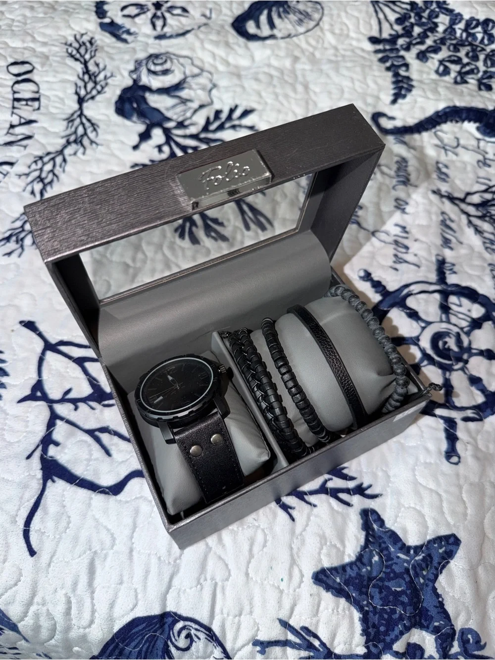 Men's Black Watch and Bracelet Set - Classic Black